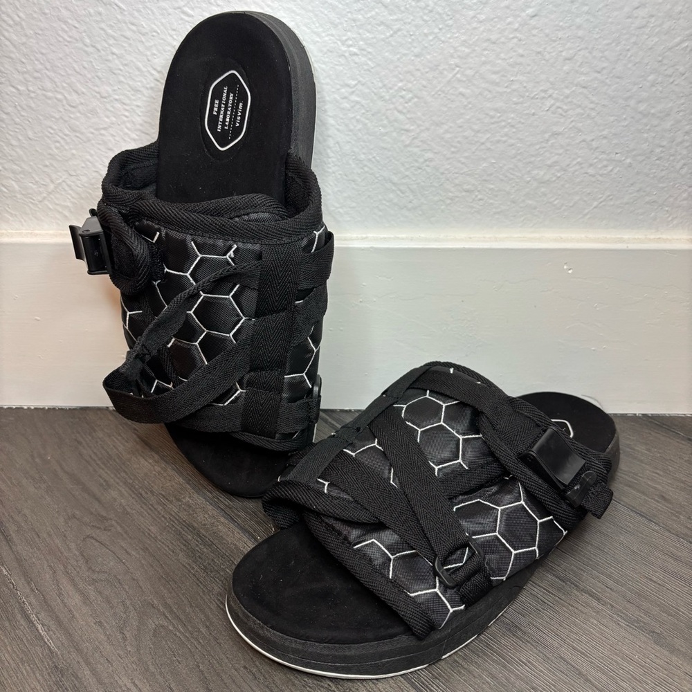 Vintage Visvim Christo Sandals Mens 8-9 M Honeycomb Black Slides
